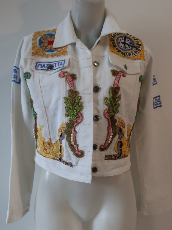 Antica Sartoria By Giacomo Cinque Jackets & Blazers - NWT Womens Antica Sartoria By Giacomo Cinque Wht Embroidered Bead Denim Jacket S